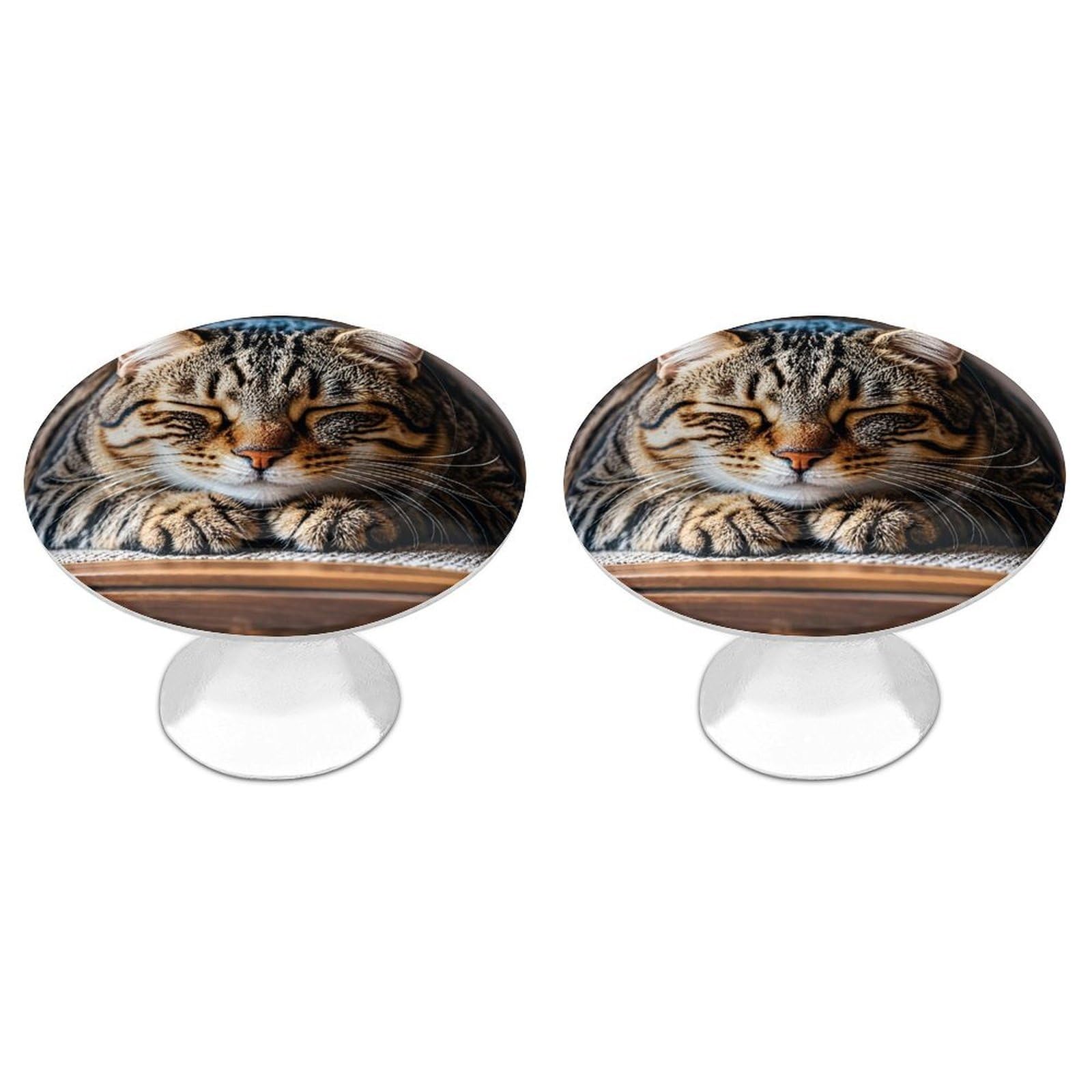 Fekiloot White Cat Sleeping Cabinet Knobs For Kitchen Ornament, Round Zinc Decorative Drawer Pulls For Cabinets Trendy, Dresser Drawers Pulls Bathroom Dresser Knob With Screw