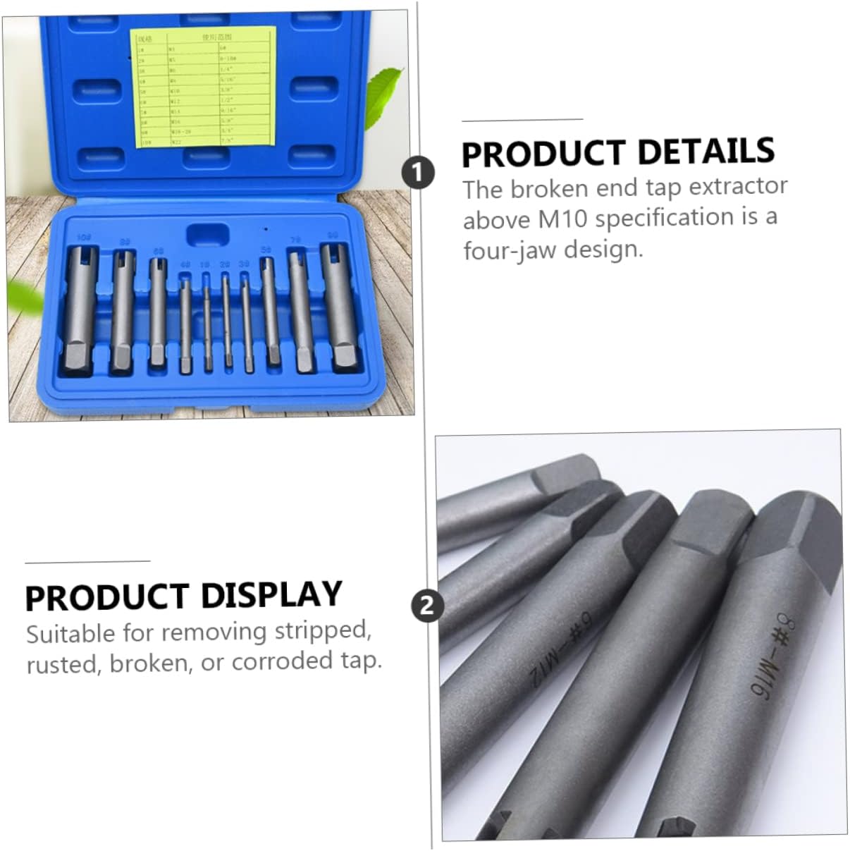 NUOBESTY 10Pcs Durable Screw Extractor Set Material Broken Tap Extractors for Removing Damaged Screws Specification with Box for Rusted Stripped and Jammed Screws