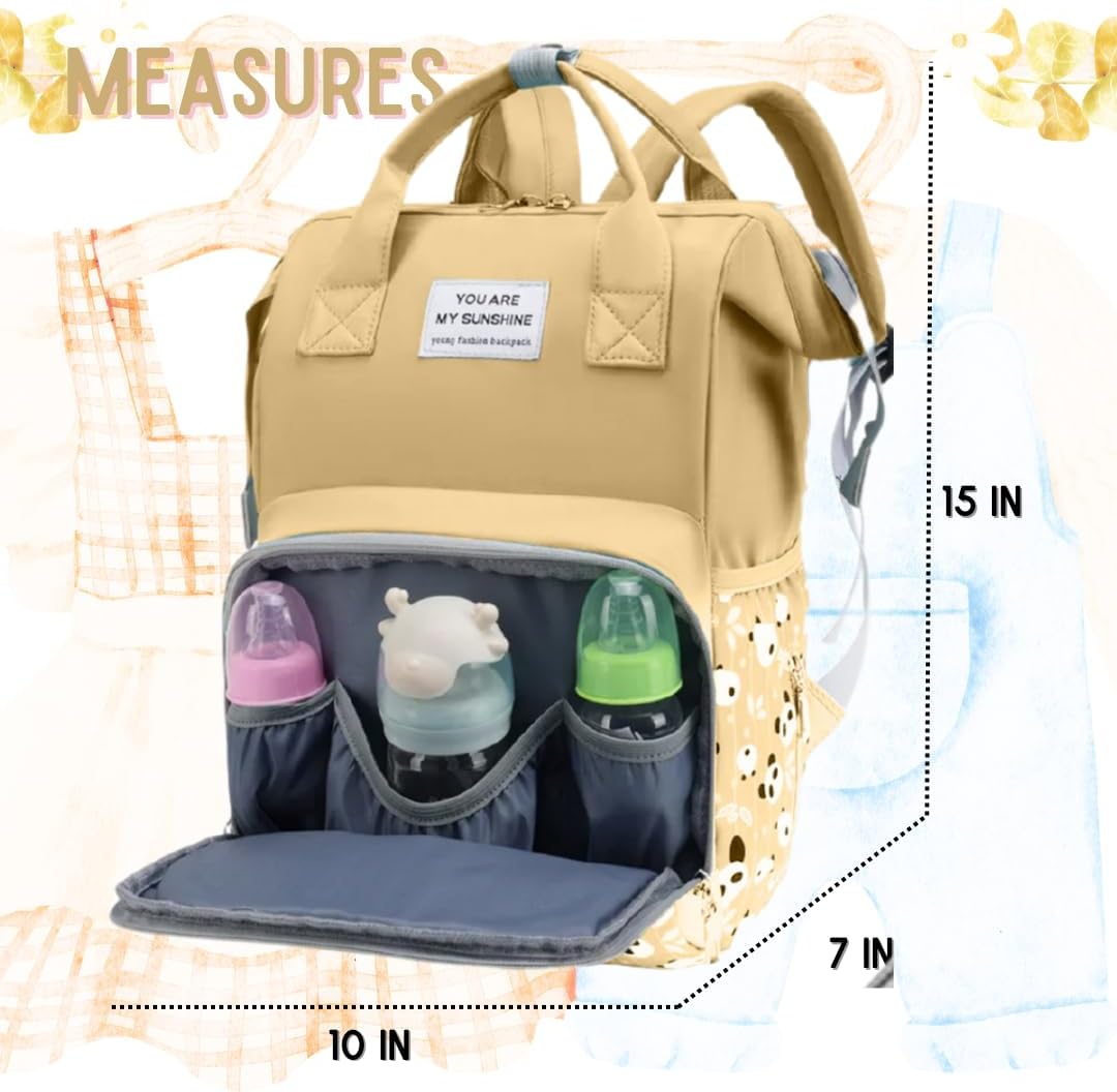 Small Diaper Bag Backpack - Pañaleras para Bebe - Toddler Diaper Bag, New Born Baby Essentials Must Haves, Cute Diaper Bag with Insulated Pockets & Stroller Straps. Yellow