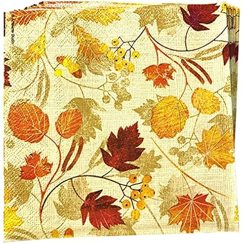 AVEVER 40-ct 13x13 Burlap Fall Napkins Napkins Paper Napkins Thanksgiving Dinner Napkins Fall Paper Napkins Fall Cocktail Napkins Paper Decorative Napkins for Decoupage, orange, beige, brown Cover