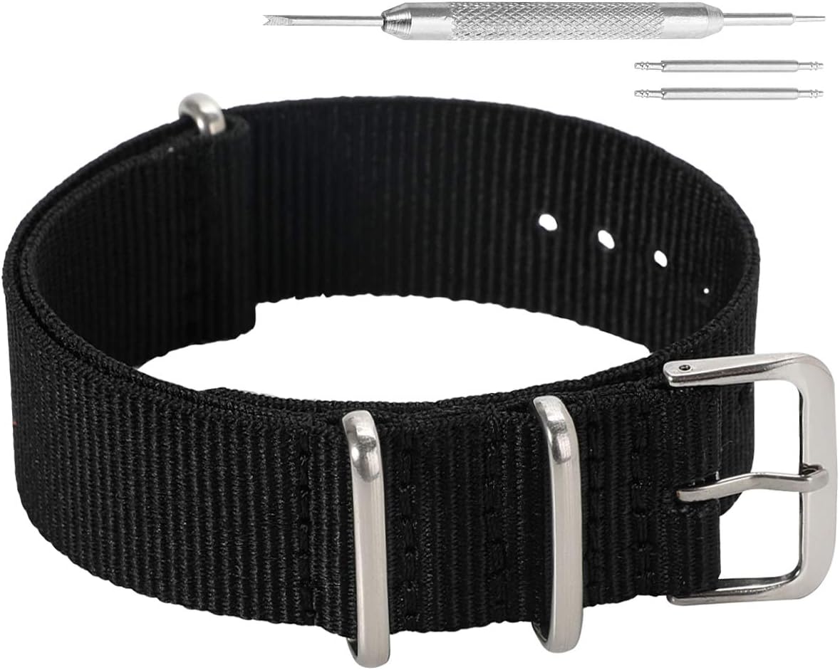 12mm Black Classic Fashion NATO Style Ballistic Nylon Watch Band Strap Replacement for Women