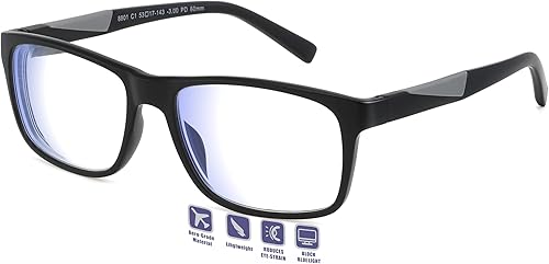 JCUANGR Distancia Miopía Conducir Miopía Vidrio Hombres Mujeres Cuadrado Cerca Visualizado Ners Gafas Negro Azul Luz Marco De Computadora