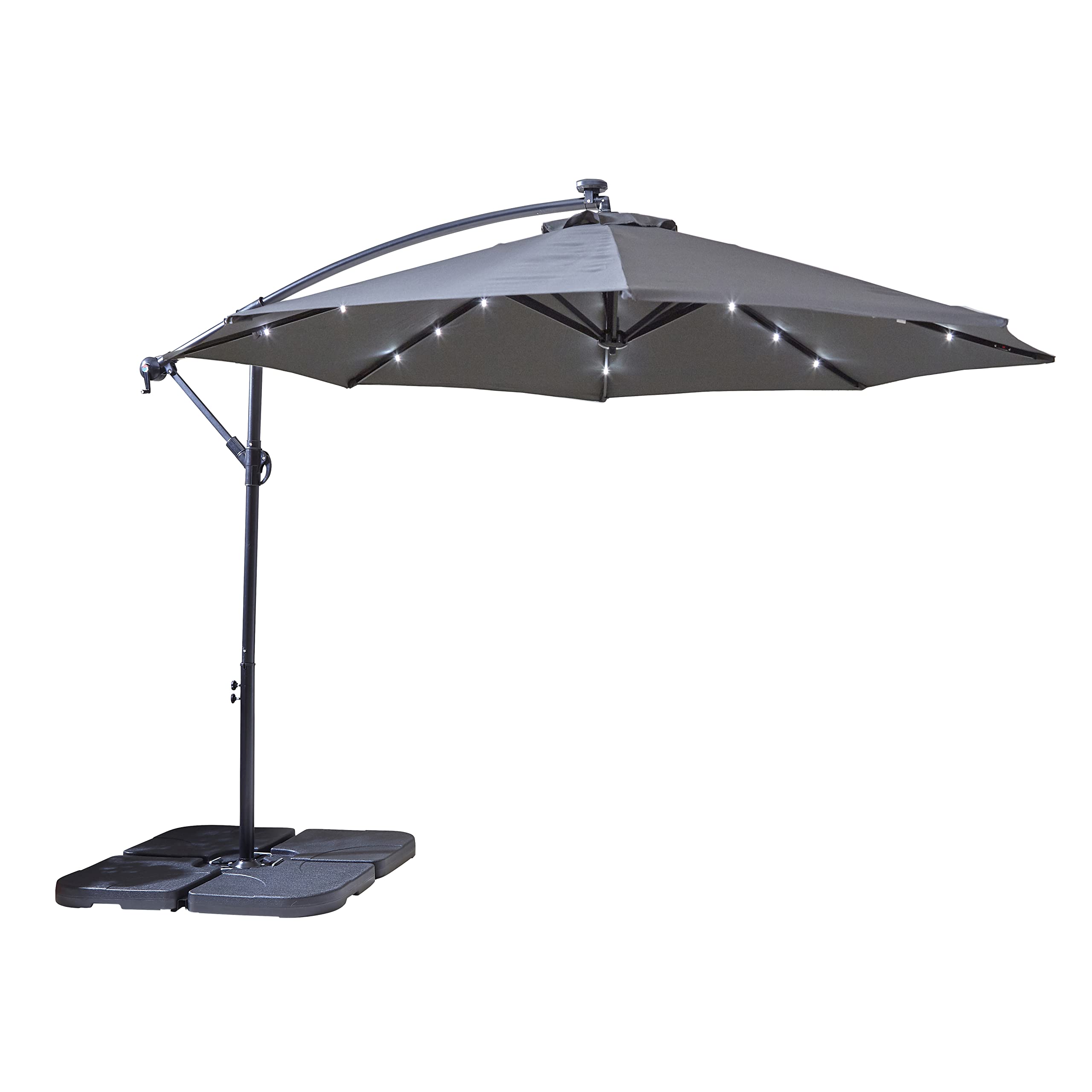Neo 3M Garden Banana Outdoor Waterproof Freestanding Parasol LED Lights Hanging Cantilever Umbrella Sun Shade with Crank Handle Water Base