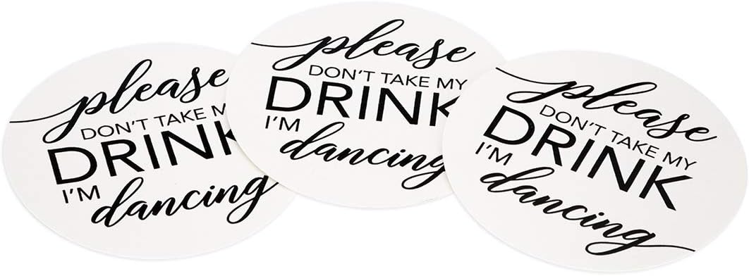 Andaz Press Please Don't Take My Drink, I'm Dancing Wedding Coasters Bulk 100 Pack, 4-inch Round White and Black Letterpress Cocktail Coasters, Save My Drink Wedding Drinks Covers
