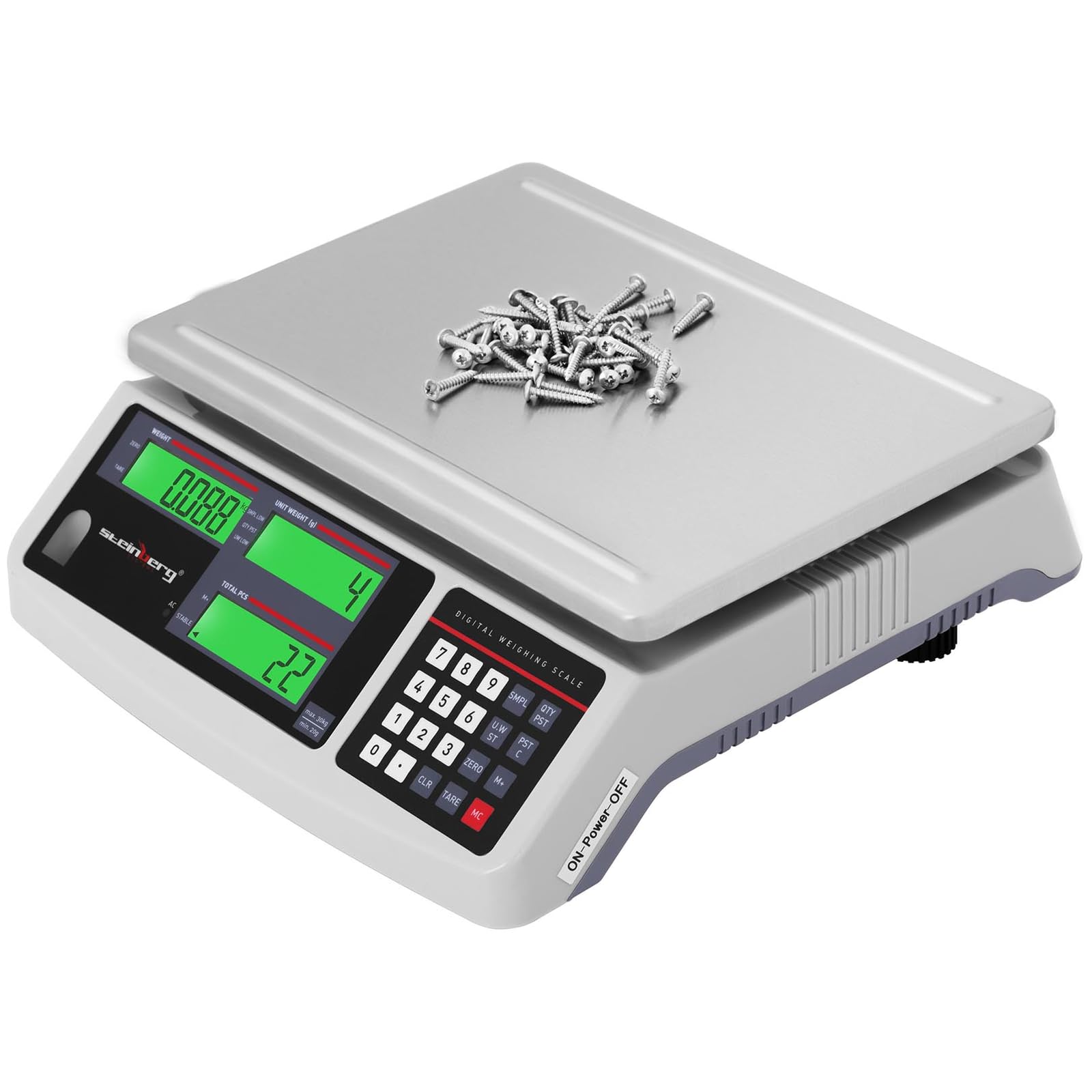 Steinberg Systems Balanza Cuentapiezas Báscula Digital SBS-PW-301CC (Acero inoxidable/PVC, 3 LCD, Batería hasta 72 h, 30 kg / 1 g)