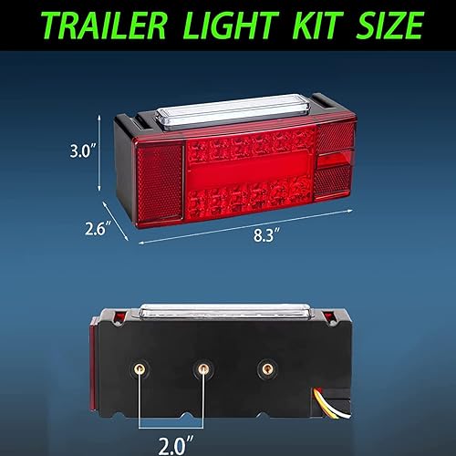 Miniatura 6 de Serlainxin Luces de remolque de barco, kit de luces LED rectangulares de perfil bajo, sellado rojo, IP68, impermeable, luces traseras de remolque de