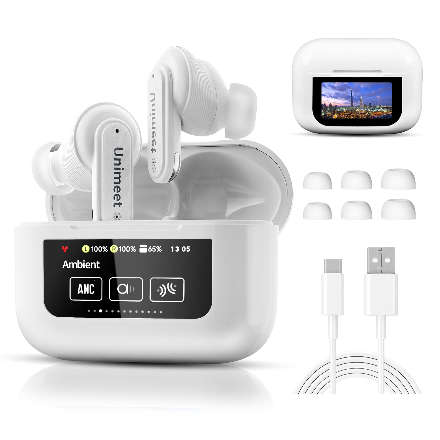 Auricolari Touch Screen, Auricolari con Cancellazione Del Rumore ANC e Custodia di Ricarica Intelligente, Cuffie Bluetooth 5.4 con Bassi Profondi Stereo Hifi, Auricolari con 48 Ore di Riproduzione