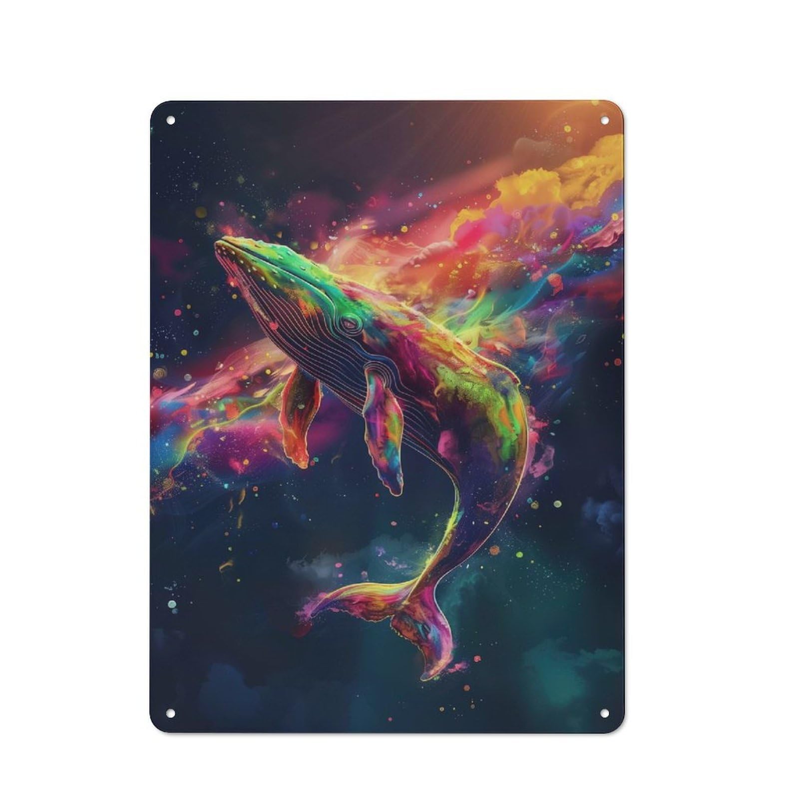 Tin Sign with Cosmic Humpback Whales Design 40x30cm, Outdoor Room Porch Wall Decor for Greenhouse, Garden Room, Cafe Or Entryway