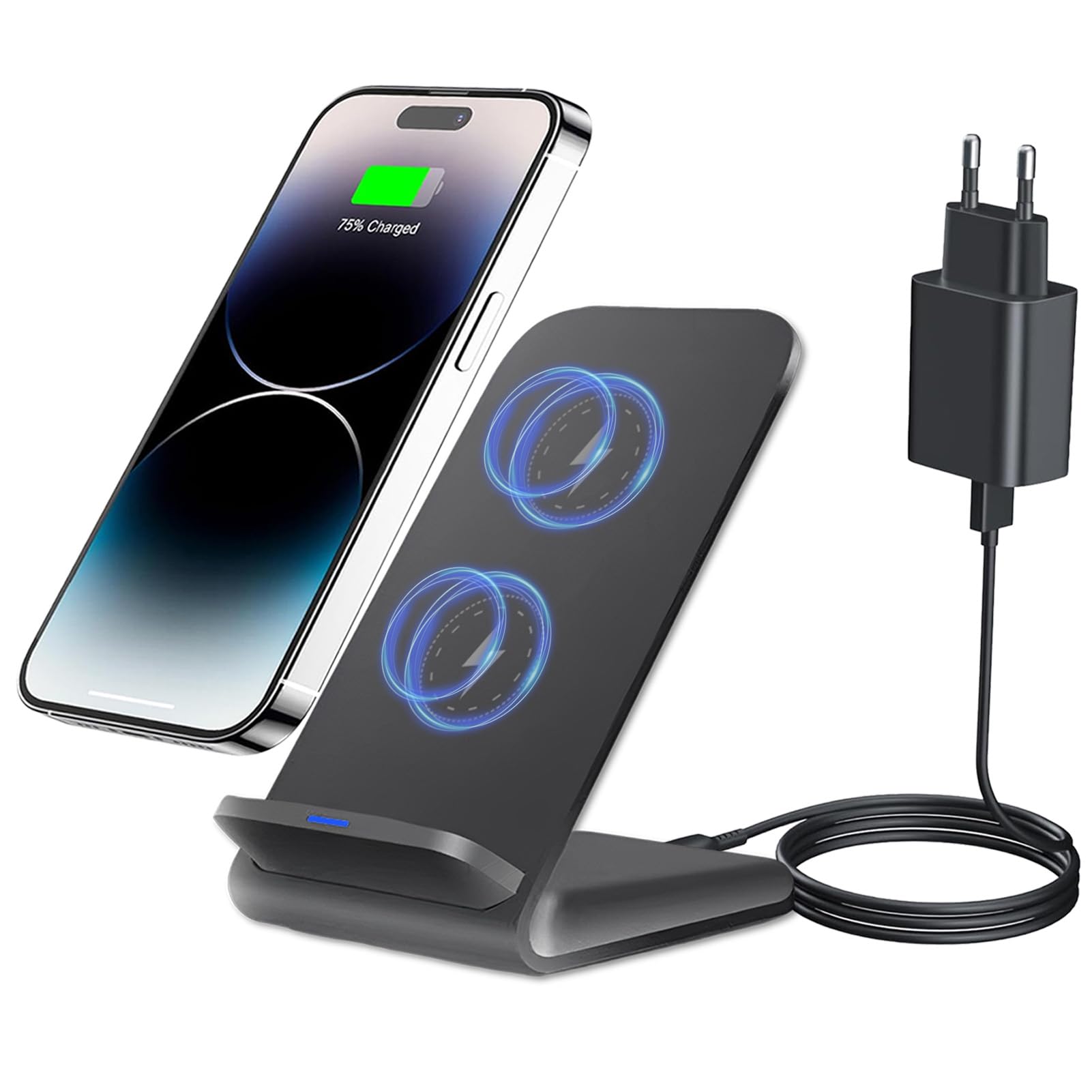 Chargeur sans fil 15 W - Station de charge inductive pour Samsung Galaxy S25 Ultra S24 S23 - Chargeur sans fil pour iPhone 17 Air 16 15 14 13 12 11, Google Pixel 10 9 Pro 8 a 7 6 XL (avec adaptateur