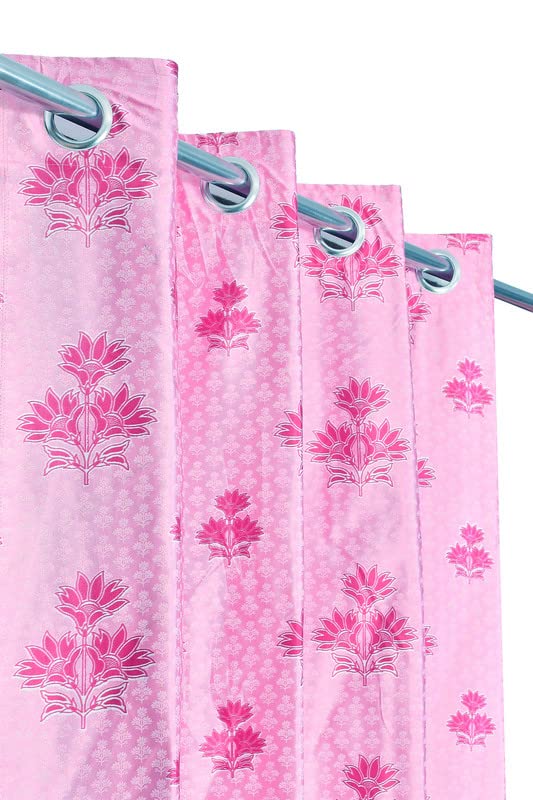 Image of Exporthub 2 Pieces Polyester Pink Floral Digital 3D Printed Eyelet Long Door Curtains -Length 8 Feet (EHSPR826 84)