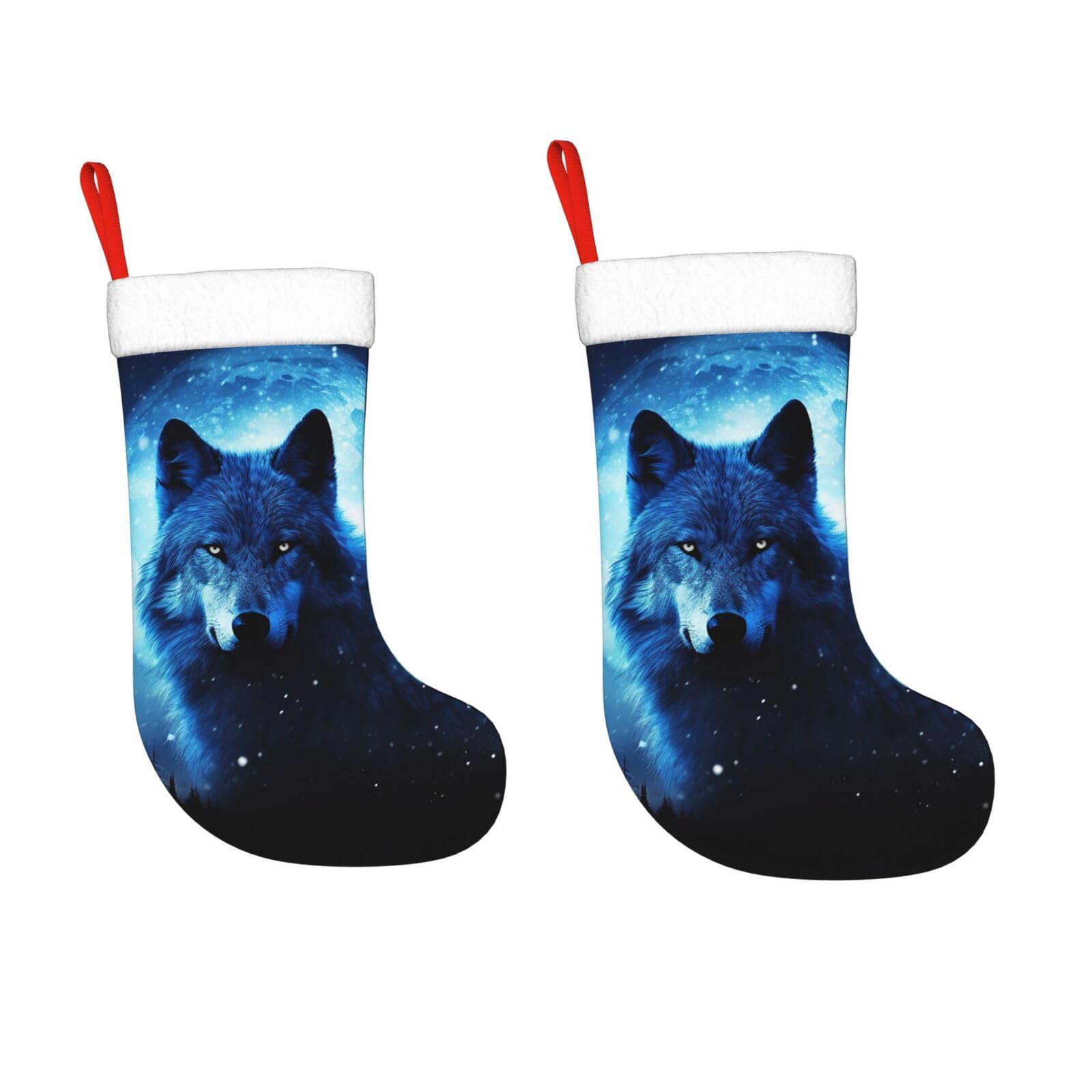KLOPH 2 Pack 18 Inches Christmas Stockings Personalized Wolfs Xmas Stocking Hanging Decoration Fireplace Stocking for Holiday Xmas Tree Christmas Fireplace Decor Gifts