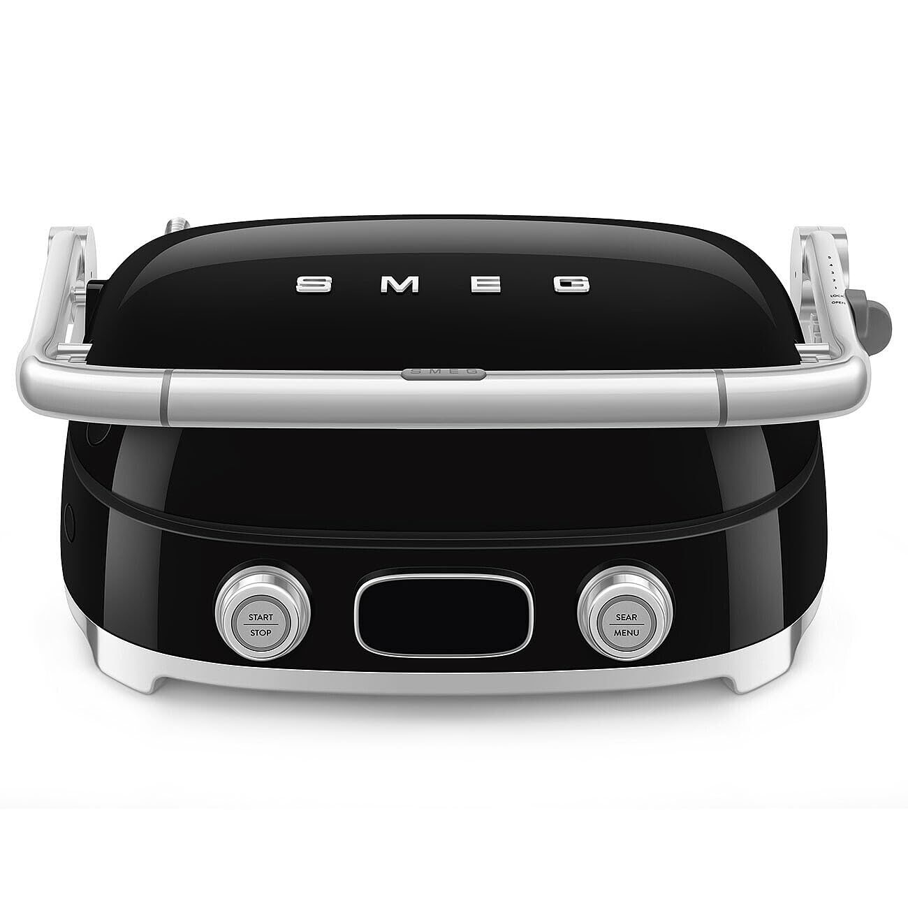 Smeg, MGF01BLEU, Grill Elettrico Multifunzione 3 in 1, Nero | Funzione SEAR, 3 Modalità di Cottura, Preset Panini, Waffle e Burger, 4 Piastre Incluse