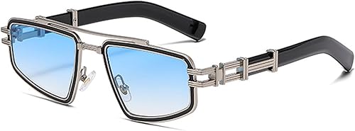 bullabulling Gafas de sol retro de doble viga para hombre, gafas de sol de moda para mujer, protección