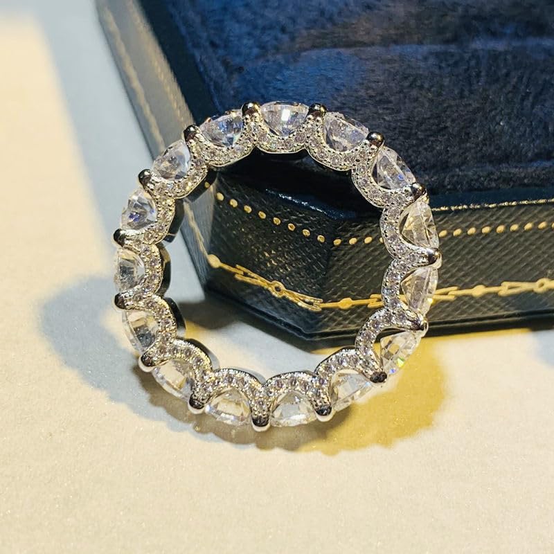 Full Star River Cubic Zirconia Ring, 925 Sterling Silver Eternity Stackable Engagement Ring, Platinum-Plated Silver Bezel Halo set Chunky Eternity Band, Anniversary Band3