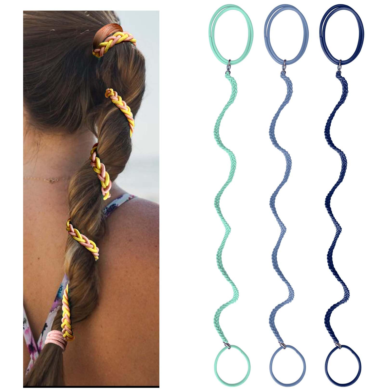 Elastic Hair Ties for Sports, 16 inch Long Ponytail Holders for Man, Mix Color Braided Pony Tail Wrap for Wind and Water 3 Pcs