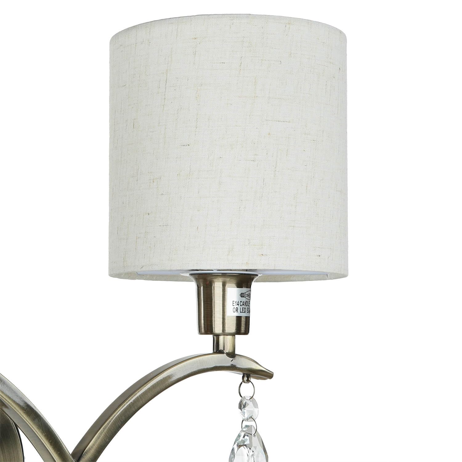 Licht-Erlebnisse Wandlampe 2-flammig in Messing Antik Natur E14 Stoff Metall mit Schalter Klassisch Wandleuchte Wohnzimmer Schlafzimmer