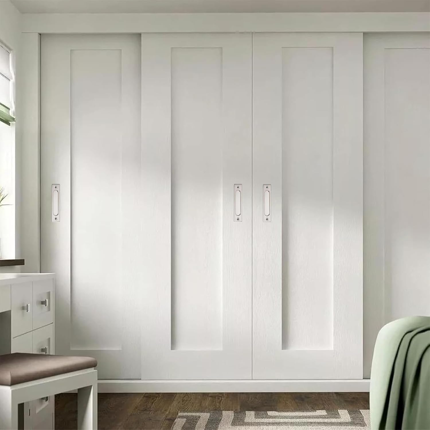 MOROBOR Rectangual Recessed Sliding Door Pulls, 8pcs Brushed Steel Finger Pull Aluminum Alloy Closet Flush Pulls with Mounting Screws for Sliding Barn Door/180mm