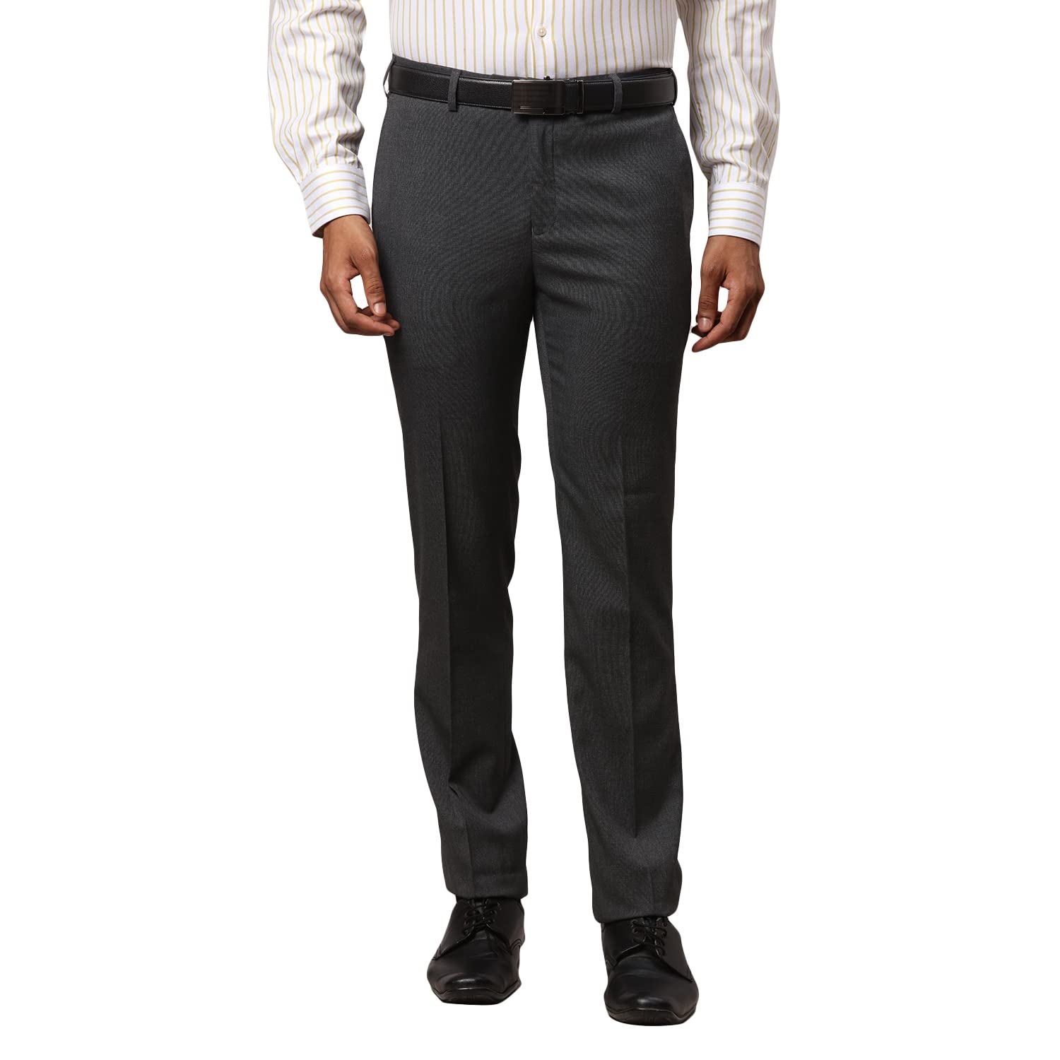 Men's Poly Viscose Blend Solid Pattern Slim Fit Flat Front Formal Trouser-image-16