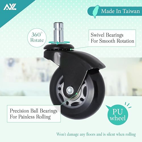 Miniatura 4 de AXL Ruedas de repuesto para silla de oficina de 2.5 pulgadas, ruedas estilo poliuretano, protector de suelo para silla de escritorio, sin ruido,