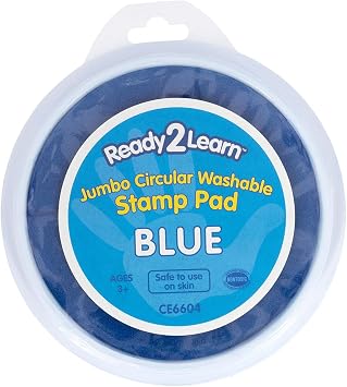 READY 2 LEARN Jumbo Circular Washable Stamp Pad - Blue - 5.75" dia. - Non-Toxic - Fade Resistant - Ideal Size for Handprints and Footprints