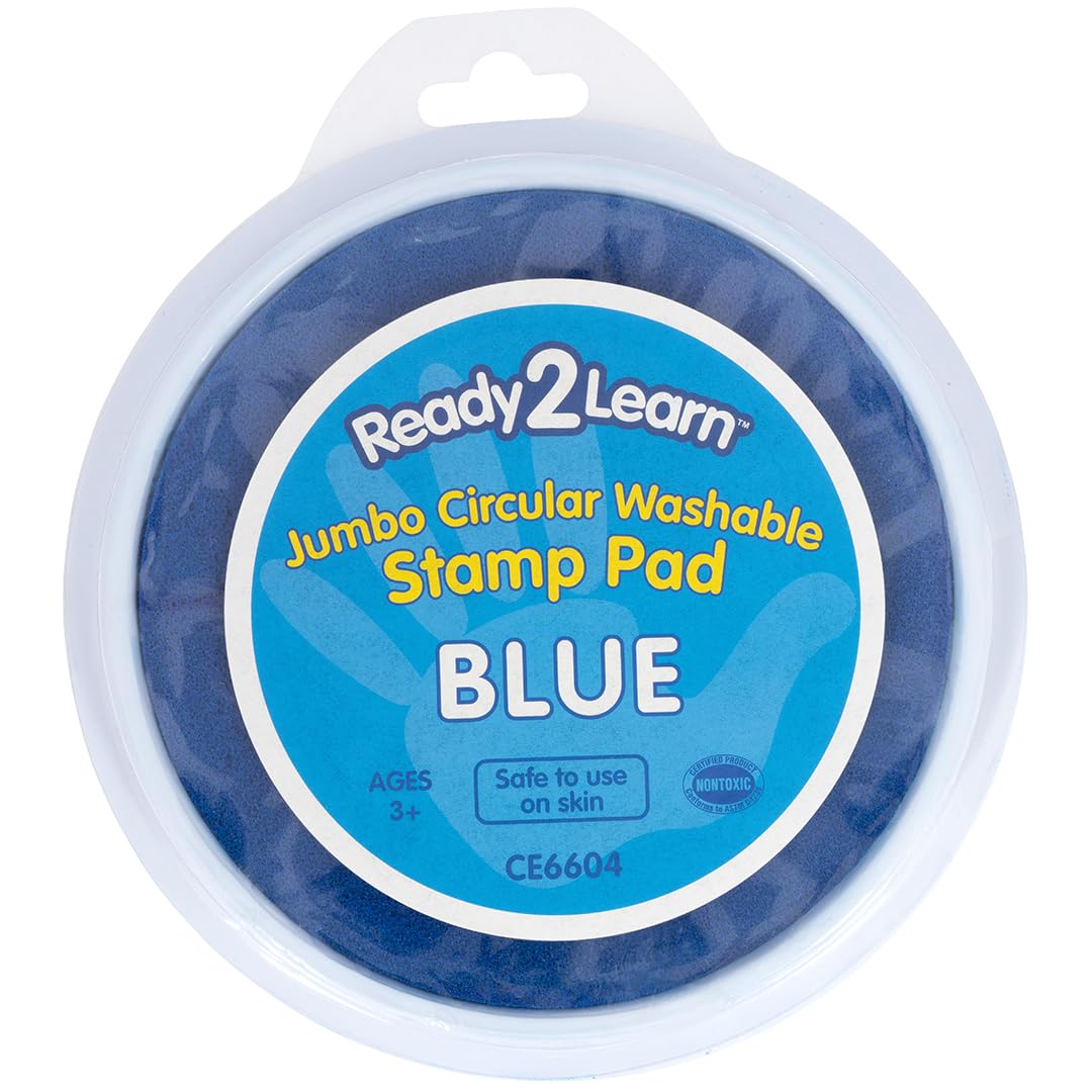 READY 2 LEARN Jumbo Circular Washable Stamp Pad - Blue - 5.75" dia. - Non-Toxic - Fade Resistant - Ideal Size for Handprints and Footprints