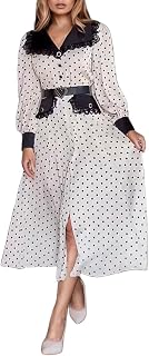 Vestido elegante para mujer para ocasiones especiales con cuello en V y encaje de manga larga, ideal para fiestas, uso diario en días cálidos