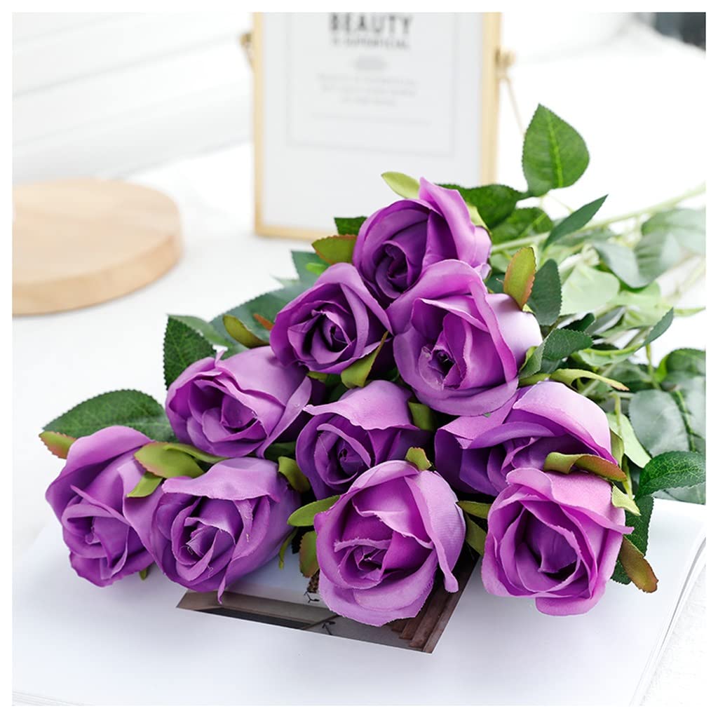 AYCDL Fake Artificial Flowers 10pcs Roses Single Long Stem Blooms Bridal Bouquet Flower Arrangement Home Wedding Centerpieces Decor Arrangements,B-B