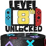 8 LEVEL UNLOCKED Birthday Cake Topper - 8th Happy Birthday Gamepad Cake Topper - Video Game Kids Boy