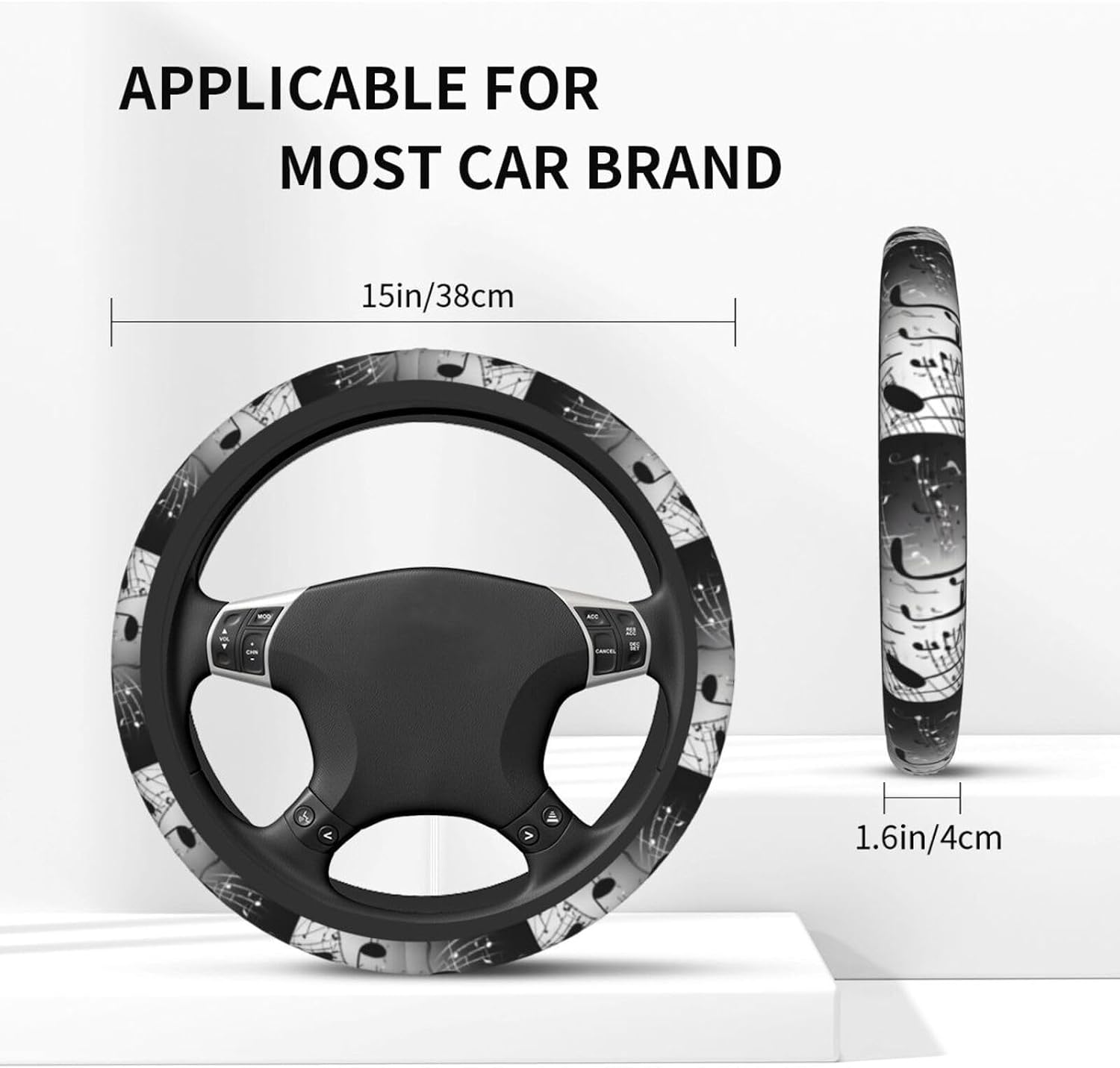 (Music Notes Printed) Soft Elastic Comfortable Steering Wheel Cover Anti-Slip and Practica15 Inch Universal Car Steering Wheel Cover for Men Women image 5