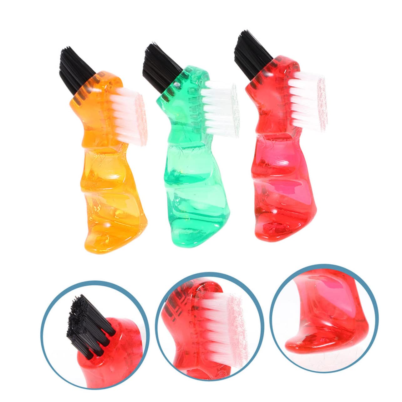 Beaupretty Cepillo para Dentaduras Postizas Mini Portátil de Doble Cabeza 3 Piezas (rojo, Naranja, Verde) Limpieza Facial Personal Hogar Uso Diario para Adultos