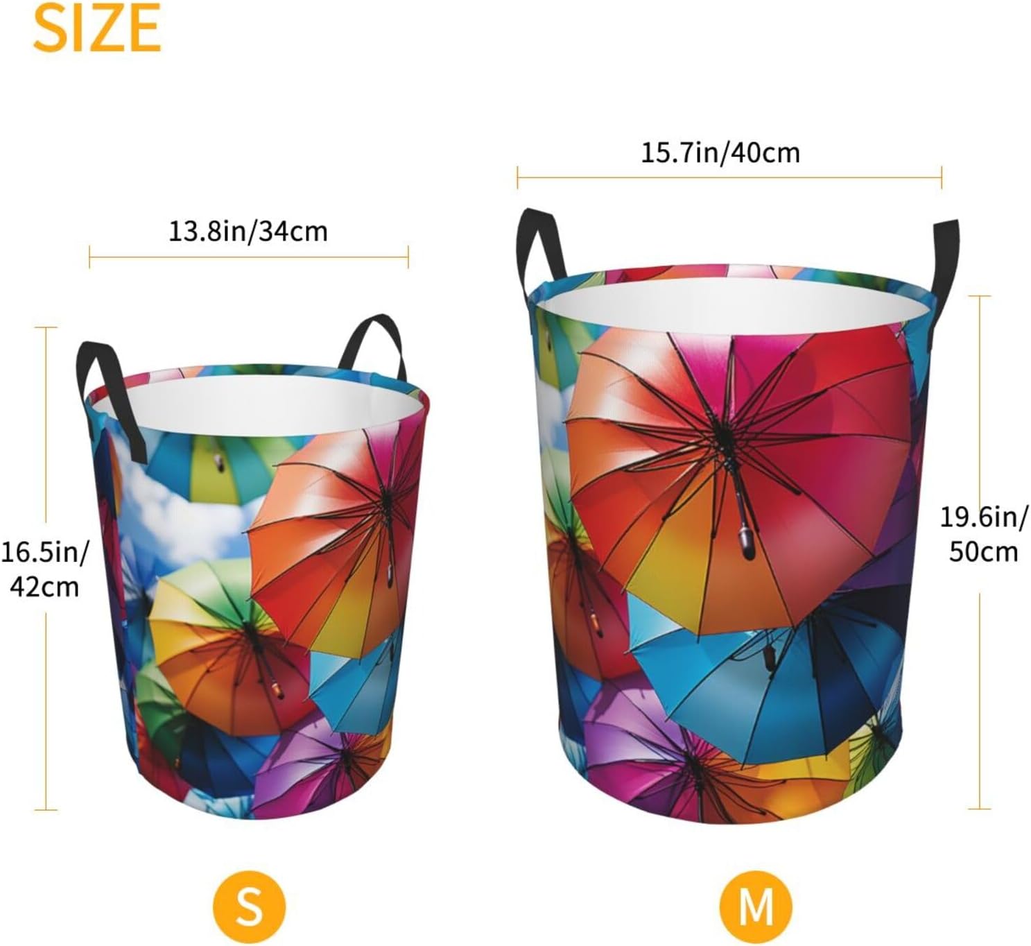Laundry Basket Collapsible Laundry Hamper Waterproof Colorful Umbrella Clothes Organizer with Handles Round Tall Clothes Hamper for Bedroom Bathroom image 4