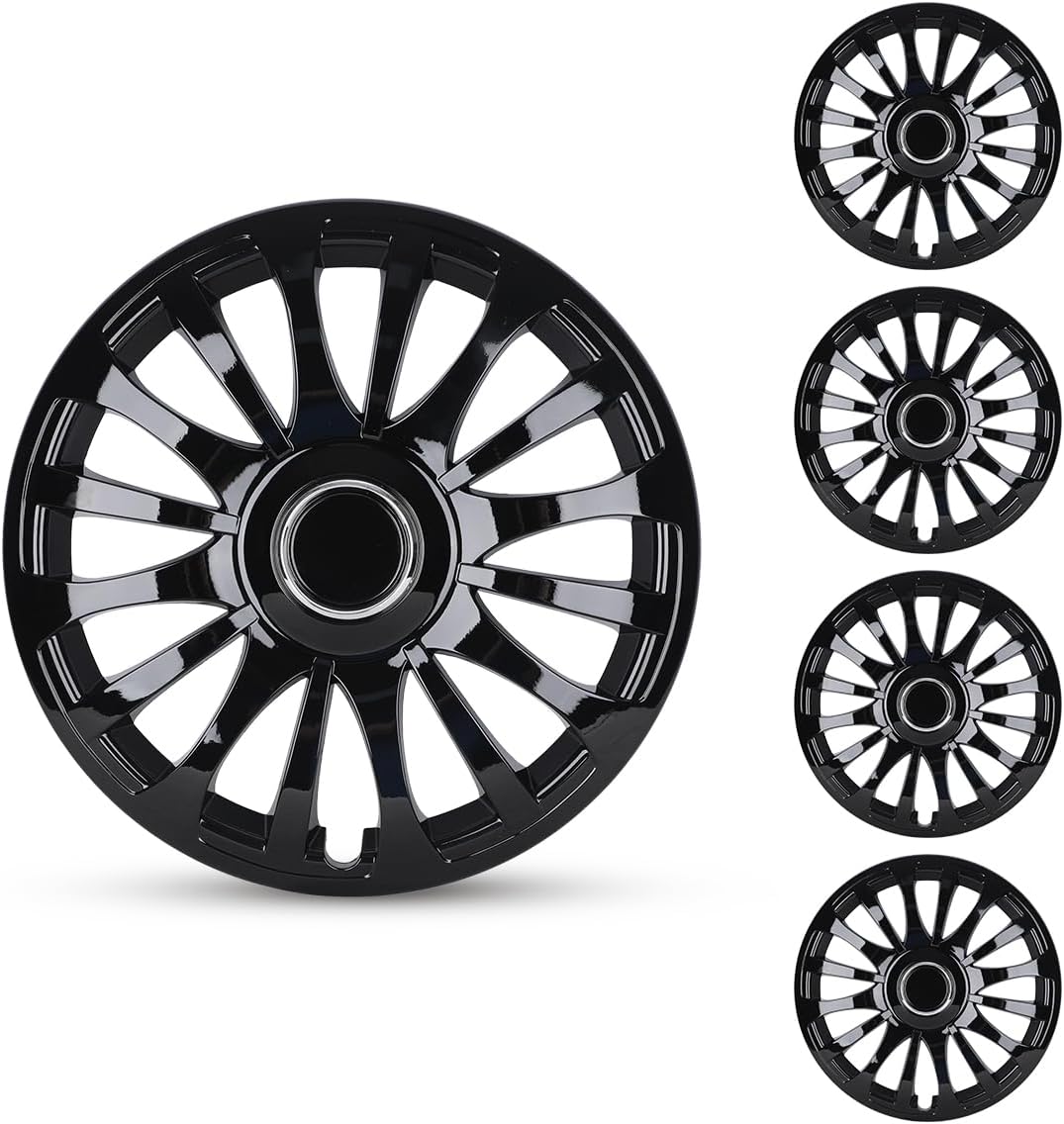 AUTOWIKI 15" Hubcaps for Cars, 4 Pack 15 inch Universal Wheel Rim Cover Replacement, R15 Snap On Wheel Cover Kit, Black Lacquer