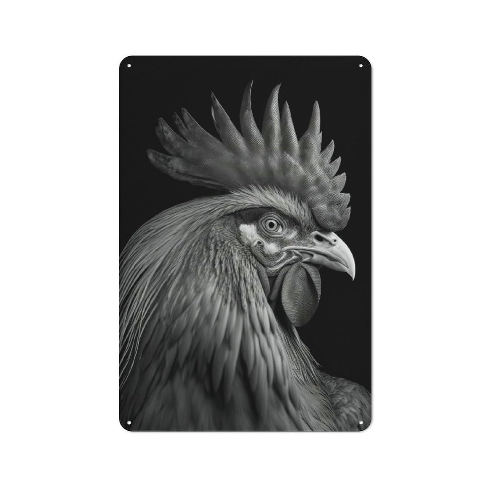 Tin Wall Sign with Portrait of A Rooster Design 30x20cm, Cosy Cafe Wall Decor for Kitchen, Cafe, Pantry Or Dining Room