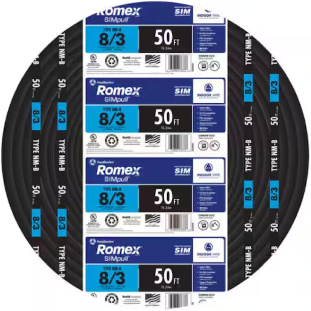 Woods Romex 63949232 50 ft. 8/3 Black Stranded CU SIMpull NM-B Wire