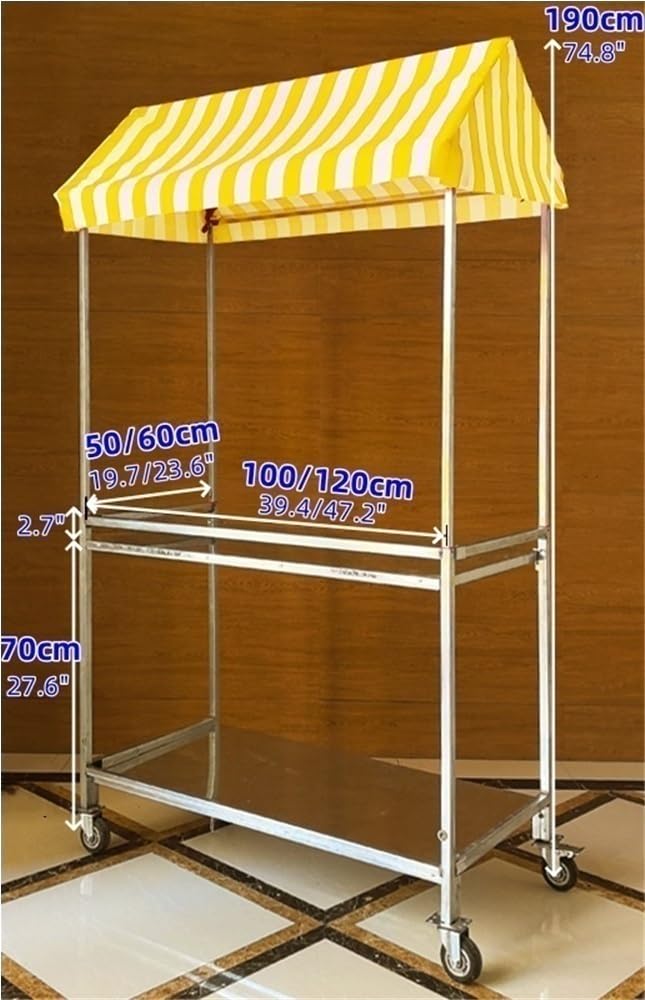 Green - Carrito expendedor de alimentos portátil con toldo, 50 x 100 cm, acero al carbono, carrito de perros calientes con ruedas para eventos al aire libre, comida callejera, negocios de camiones de