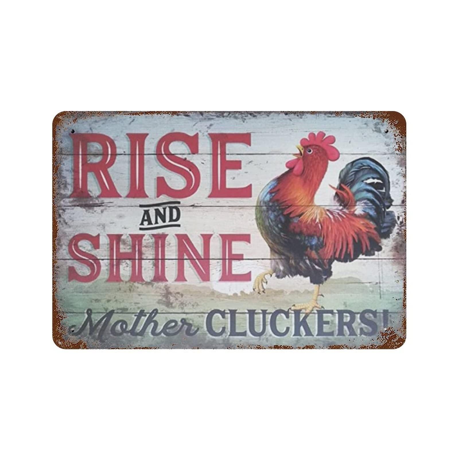 MQXFCZUX Retro Farmhouse Wall-Art Funny Chicken Metal Tin Sign Vintage Rooster Plaque Decor For Country Kitchen Dining Room 8x12 Inch