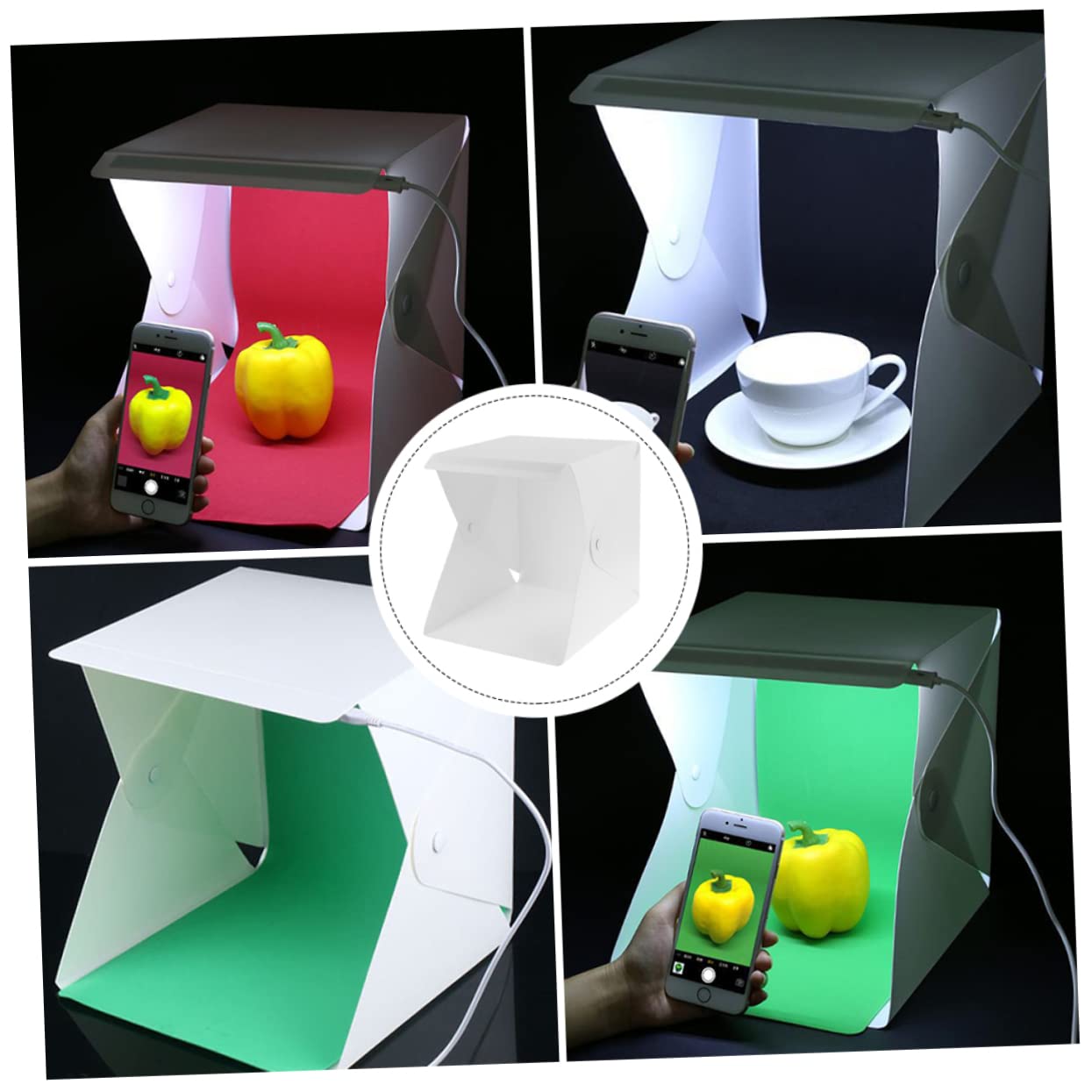 TEHAUX 1Set LED Light Box Photography Backdrop Portable Softbox for Product Display for Small Items Like Watches and Cups Design Easy Setup