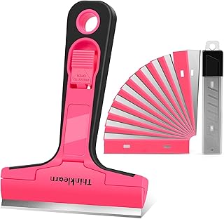 Razor Blade Scraper Tool, 4" Razor Scraper with 20Pcs Replacement Blades, Pink Glass Scraper for Removing Decals, Tint, Stickers, Labels, Caulk, Adhesive from Window, Oven, Stove Top