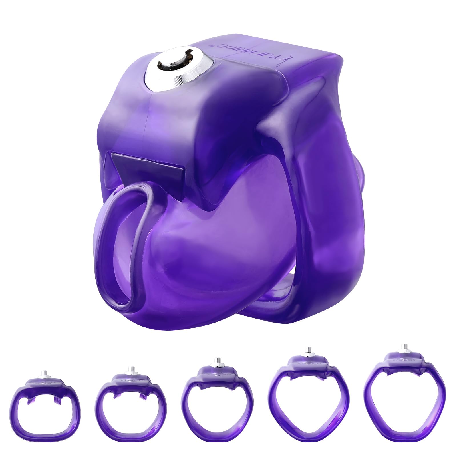 HT-V5 Male Chastity Cage - Lightweight Resin Male Chastity Cage with Click&amp;Lock Key | Ergonomic Design| Bondage Gear &amp;Adult Sex Toy for Men – Includes 5 Ring Sizes (Purple, Nub)
