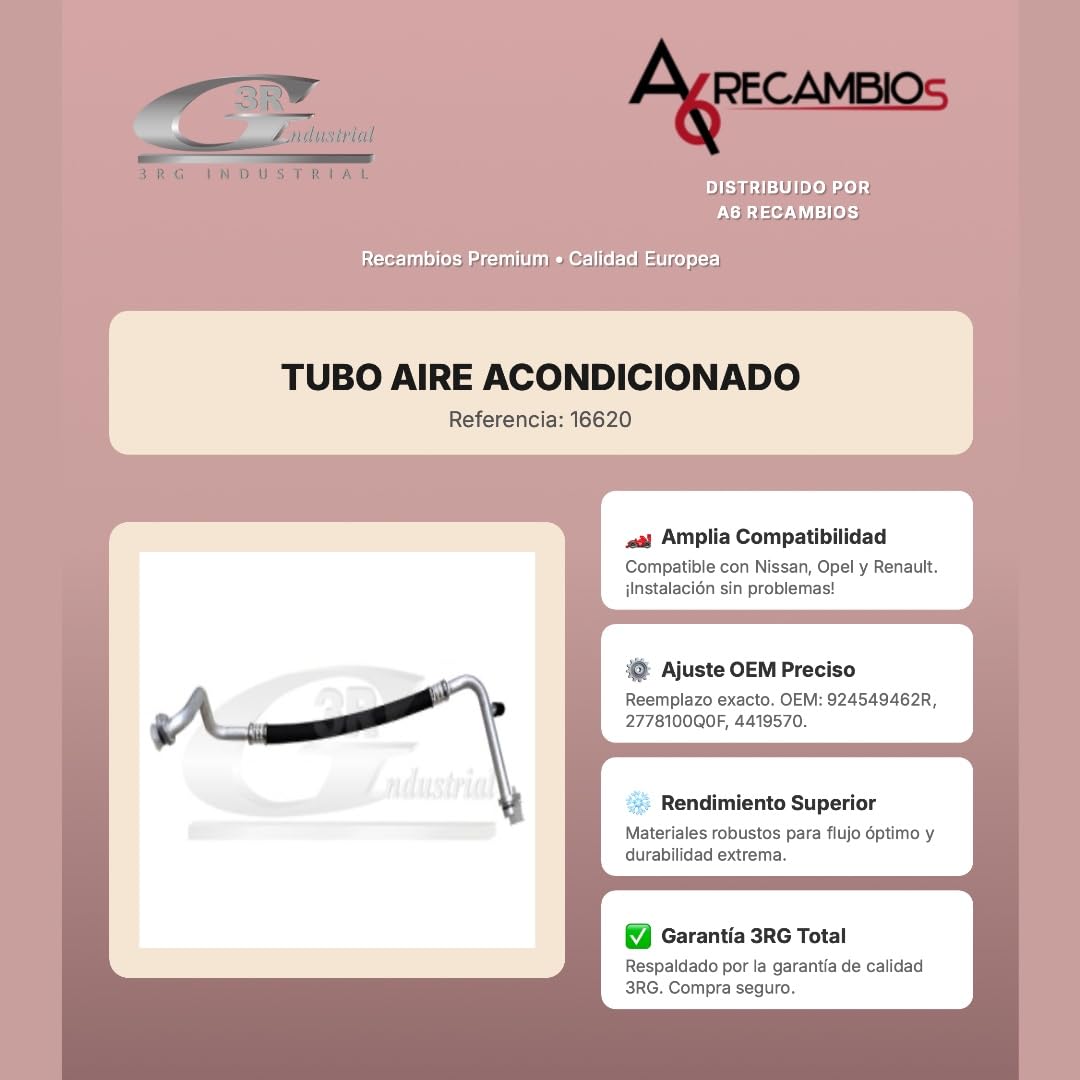 3RG INDUSTRIAL - Tubo Aire Acondicionado - OEM 924549462R - Piezas para Coche Recambios Motor y Otras Partes de Vehículo - Compatible con los Distintos Modelos de Coche.
