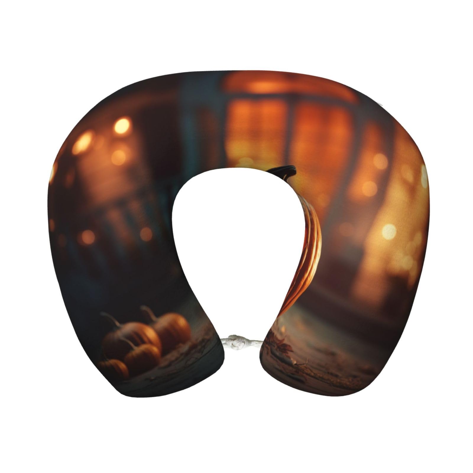 peiyeety Halloween with Pumpkins Print Custom U-Shaped Pillow,Memory Foam Cervical Neck Travel Pillow,for Home,Camping,Travelling