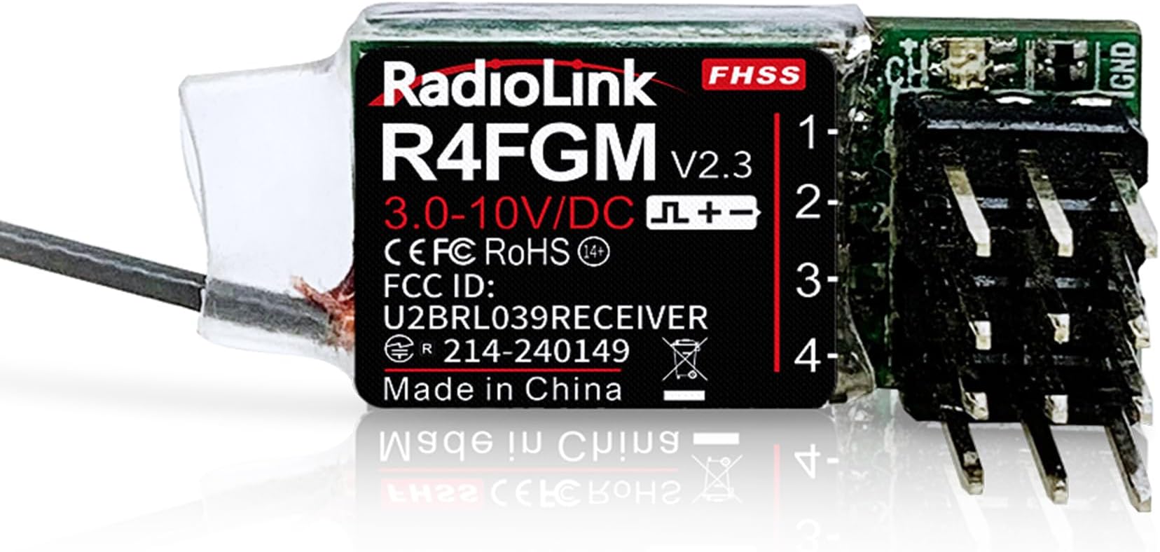 R4FGM V2.3 4 Channels Tiny RC Gyro Receiver for Mini RC Cars 1/28 and Boats, 3-10V High Voltage Servo Support, Long Control Distance for Radio RC8X/RC4GS V3/RC6GS V3/T8S/T8FB/T12D/T16D