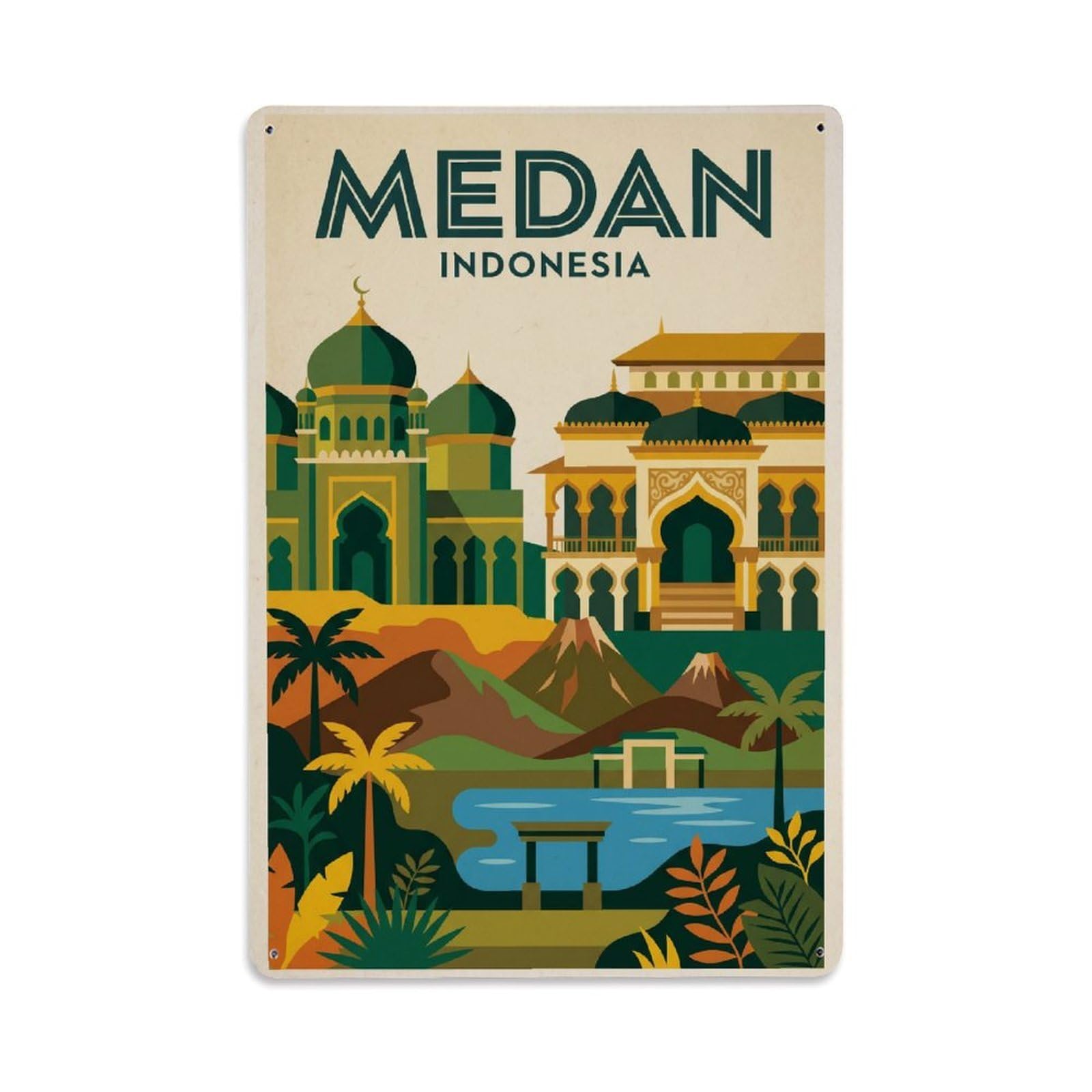 Vintage Indonesia Medan Travel Metal Tin Sign Plaque Wall Decor for Cafe, Club Bar, Office, Garden Metal Poster 8x12Inch