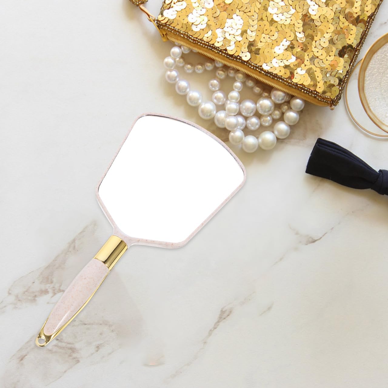 KALLORY Handheld Makeup Mirror with Handle Small Durable Abs and Glass Cosmetic Mirror for Travel Purse Grooming and Home Use