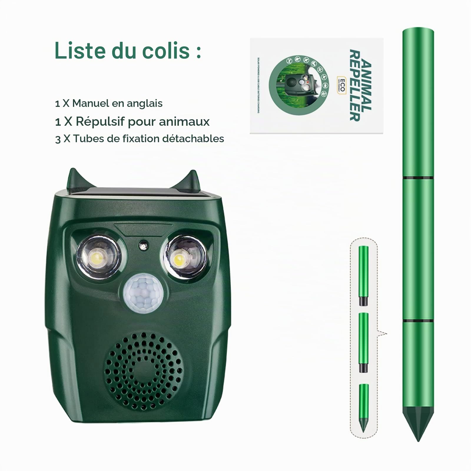 Répulsif Chat Exterieur, Répulsif Chat Ultrason Solaire, Ultrason Anti Chats, Charge de Solaire USB, Répulsif Animaux pour Jardin Chats, Oiseaux, Renard, Souris et Rat, Pigeon, Lapin