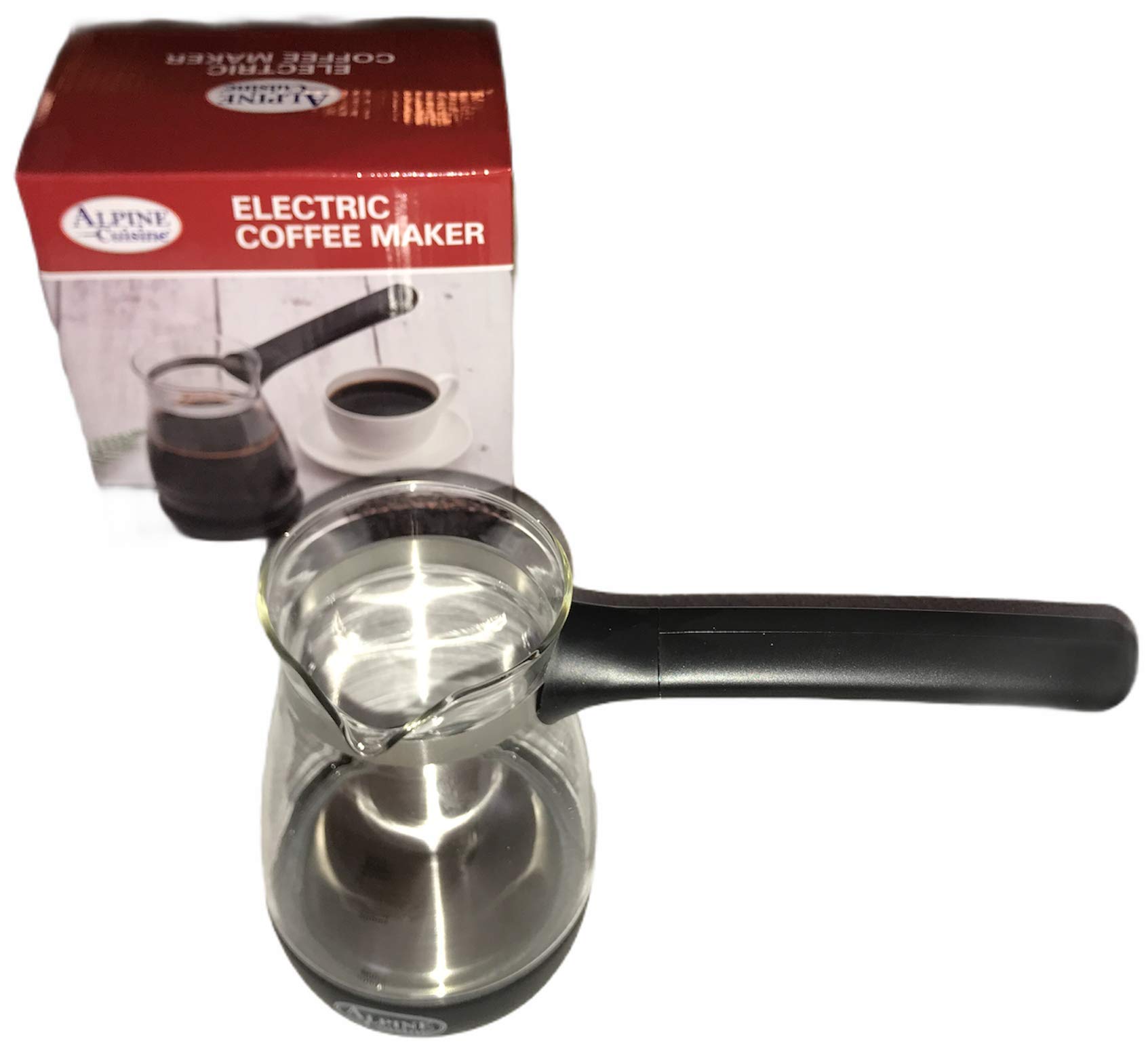 Alpine Cuisine Electric Glass Coffee Maker 400ml 120V 60Hz 600W with Detachable Handle | Boil Dry & Over Heat Protection | 360 Degree Rotational Base & Color Box Packing | Easy to Use & Clean