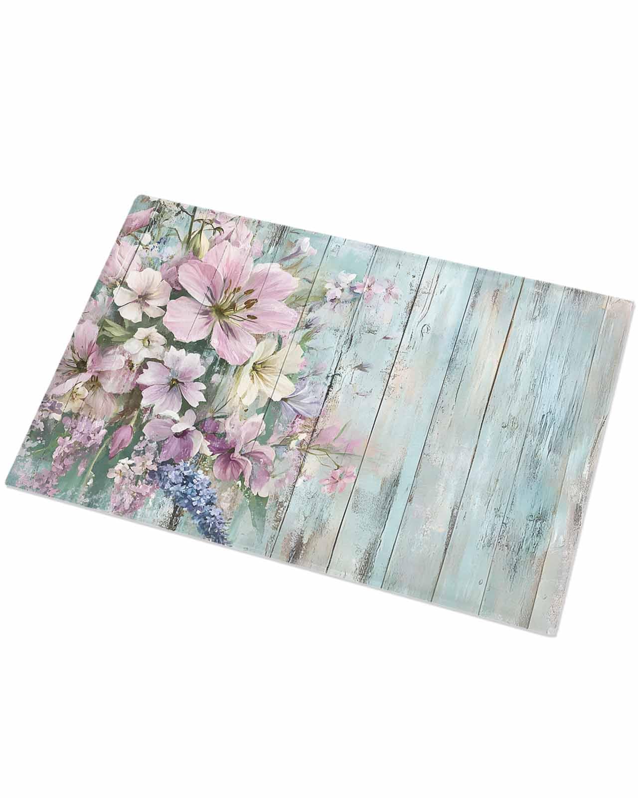 Indoor Doormat Rustic Lily Lavender on Wood,Shaggy Floor Mat with Non-Skid Backing Watercolor Pastoral Blossom Floral,Machine Washable Plush Area Rug Carpets for Kitchen Nursery Bedroom