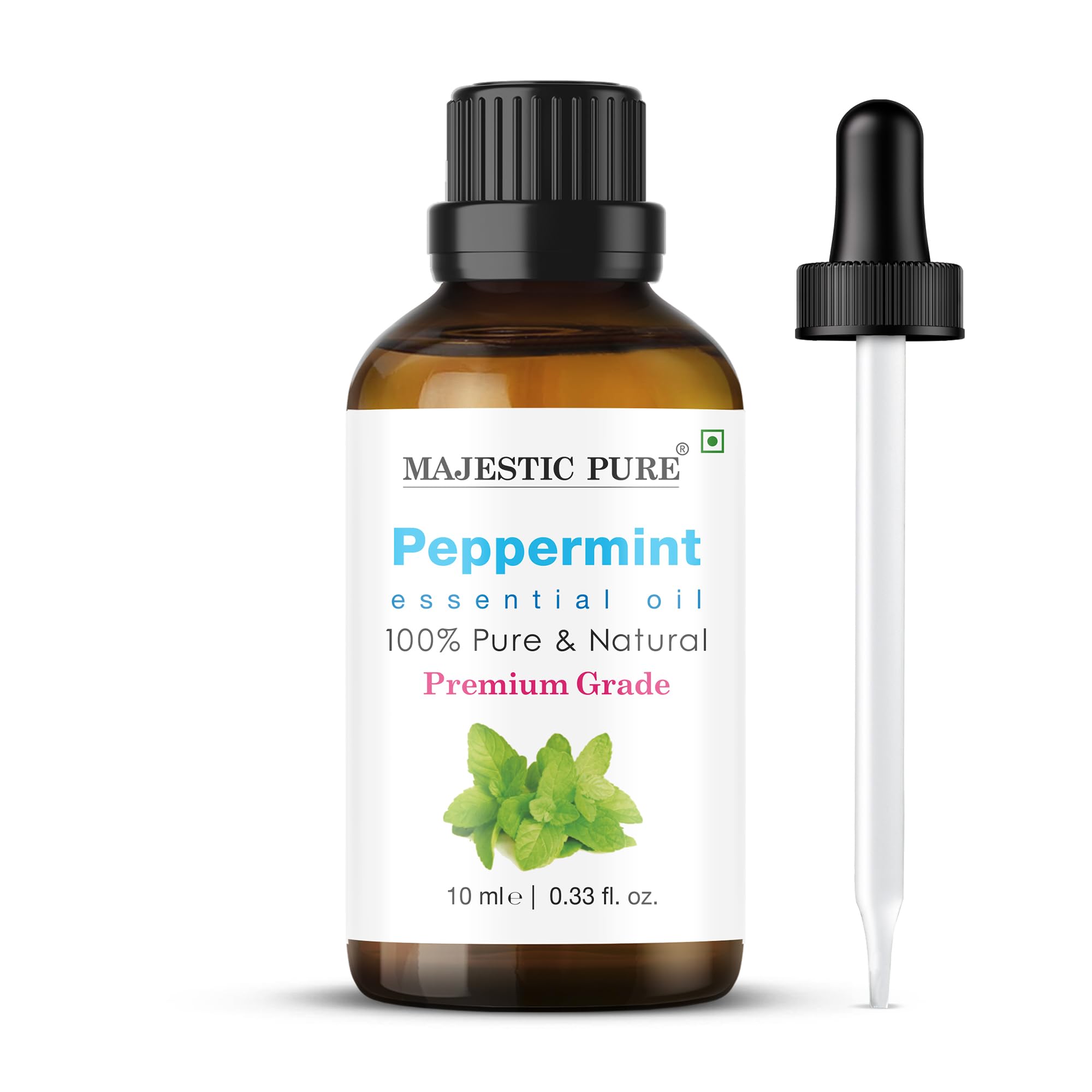 MAJESTIC PURE Peppermint Essential Oil with Glass Dropper | 100% Pure and Natural Peppermint Oil | Premium Grade Essential Oils for Diffusers, Skin, Aromatherapy, Massage | 10 ml
