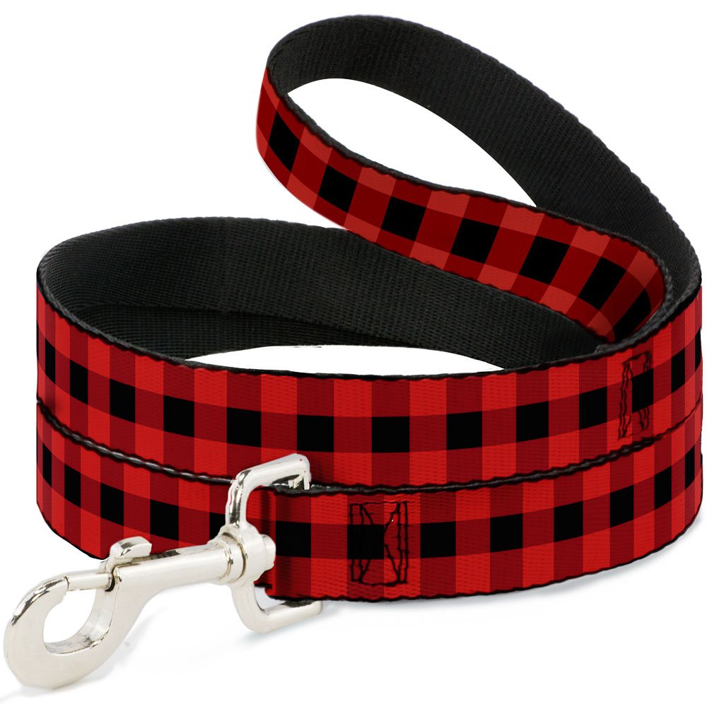 Buckle-Down DL-W30230-N Narrow 0.5" Buffalo Plaid Black/Red Dog Leash, 4'