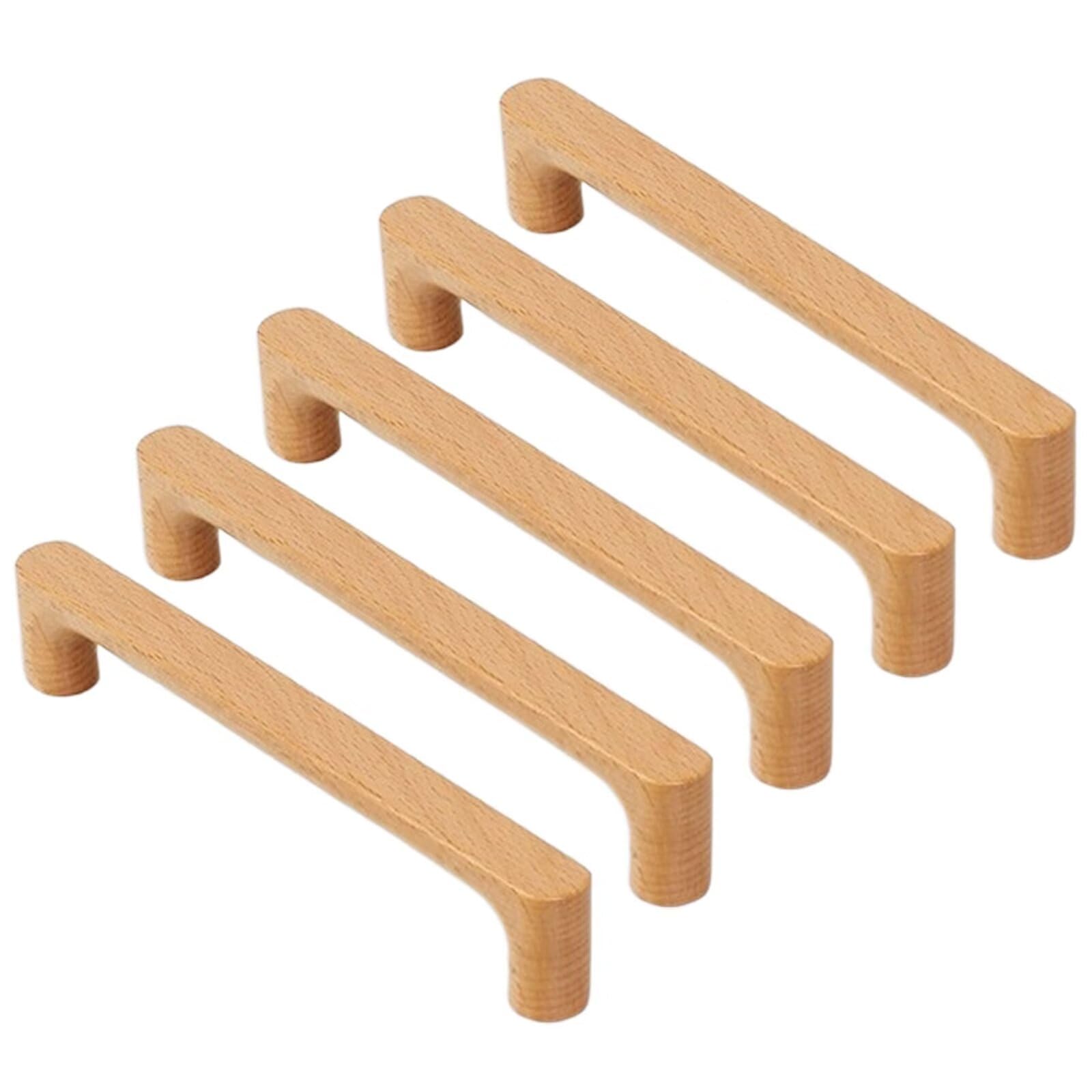 TYYCKJ 5PCS Solid Beech Wood Knobs Wooden Cabinet Handles Drawer Pull Handle for Cupboard Wardrobe Dresser Closet Door Home Decoration Furniture Pulls, 160mm Hole Distance